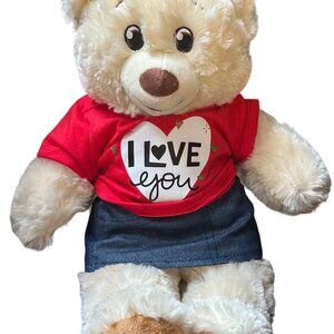 Build-A-Bear Plush Teddy Bear "I Love You" Shirt Denim Skirt BAB